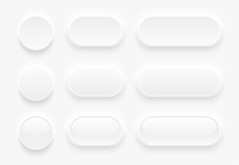 White buttons for user interface, simple circle 3D modern design