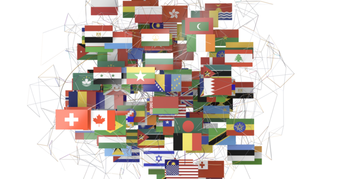World map with all states and their flags