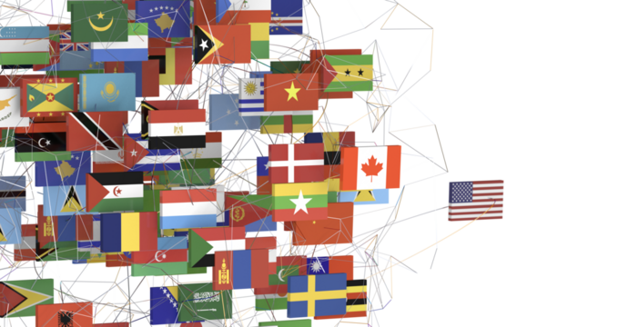 World map with all states and their flags