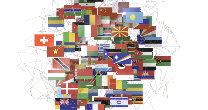 World map with all states and their flags