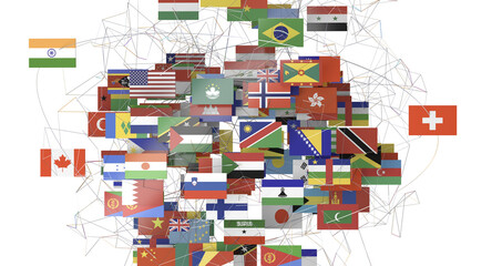 World map with all states and their flags