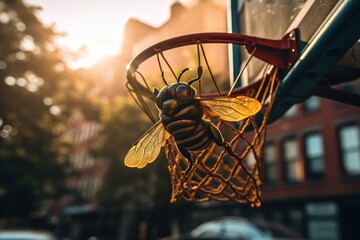 Fototapeta na wymiar Bumble Bee Basketball Sports Star In A Match In The Street Generative AI