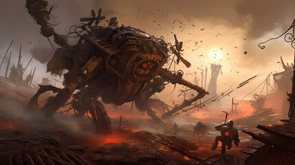Armed Steampunk Mech Fighting in a Ruined City
Generative AI Technology