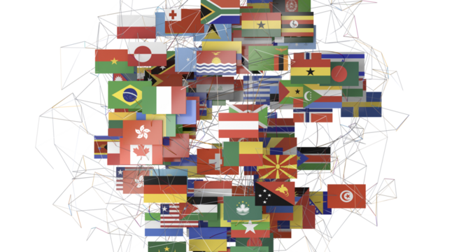 World map with all states and their flags