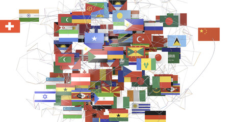 World map with all states and their flags