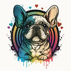 Fototapeta na wymiar T-shirt Art of a cute happy french bulldog AI Generated