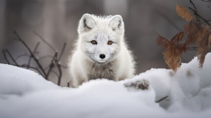 Obraz premium Arctic baby fox in icy snow landscape generative ai
