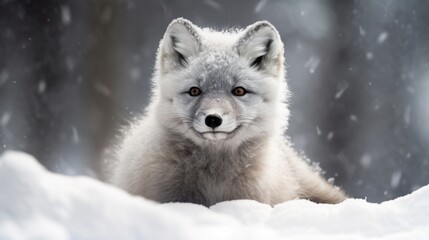 Obraz premium Arctic baby fox in icy snow landscape generative ai