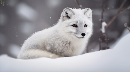 Obraz premium Arctic baby fox in icy snow landscape generative ai