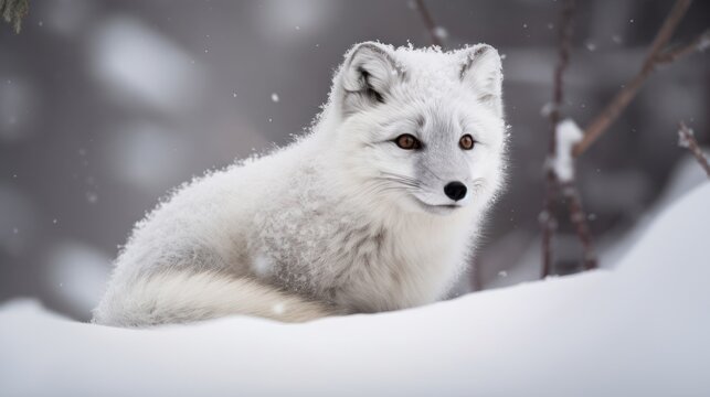 Arctic baby fox in icy snow landscape generative ai