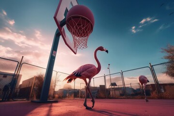 Flamingo Basketball Sports Star In A Match Outside Generative AI