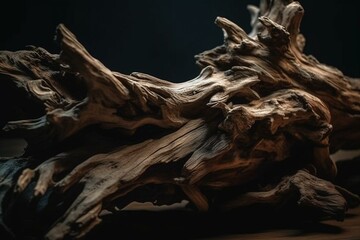 Aged wooden driftwood isolated from any enclosure or habitat. Generative AI
