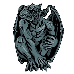fantasy demonic gothic Gargoyle statue. colourful freehand illustration, isolated sketch. design for print, logo or tattoo
