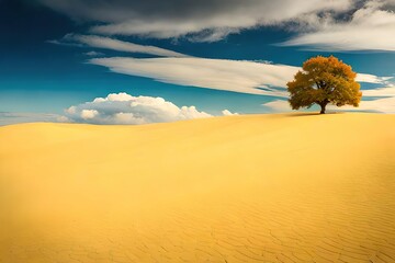 tree in the desert with dramatic sky, generative ai