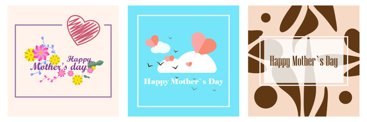 Mothers day. Set of vector illustrations. Abstract backgrounds, patterns, mother s day cards. Cover, poster, wallpaper. Minimalistic retro postcards