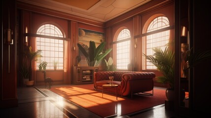 Obraz premium Art deco interior design room with beautiful lightning generative ai