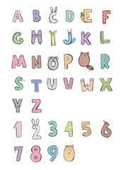 Cute stamp baby children alphabet animal house hand drawn child room education school 