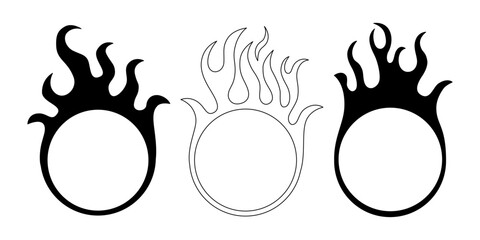 Vector design set, flames and fire, acid neo tribal shapes, y2k elements and abstract illustrations in gothic style, gothic and acid tattoos and print templates