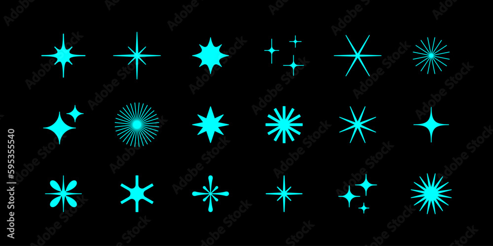 Poster Vector set of minimalist design elements, futuristic shapes and geometric figures and stars - abstract background elements for branding, packaging, prints and social media posts