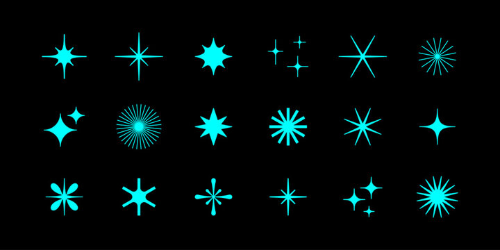 Vector set of minimalist design elements, futuristic shapes and geometric figures and stars - abstract background elements for branding, packaging, prints and social media posts