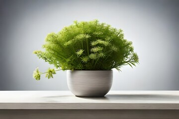 plant in a pot on table in grey background, generative ai