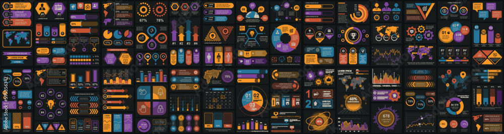 Poster mega set of infographic elements data visualization vector design template. can be used for steps, o