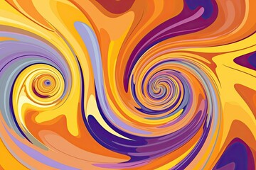 Swirling psychedelic pattern, retro wave wallpaper, fluid groovy backdrop, vector illustration. Generative AI