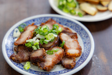 Crispy pork meat on the plate