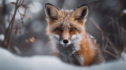 Obraz premium Baby fox in arctic snow landscape generative ai