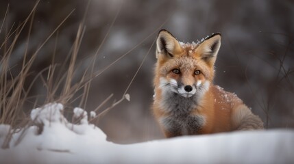 Naklejka na ściany i meble Baby fox in arctic snow landscape generative ai