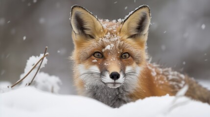 Baby fox in arctic snow landscape generative ai