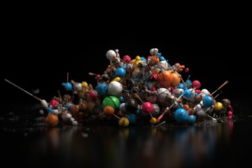 3D rendering of ubiquitin protein marking proteins for recycling. Ball-and-stick model on black background. Generative AI