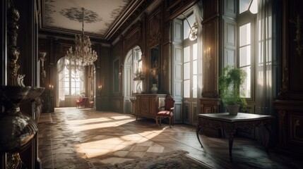 Fototapeta na wymiar Baroque interior design room with beautiful lightning generative ai