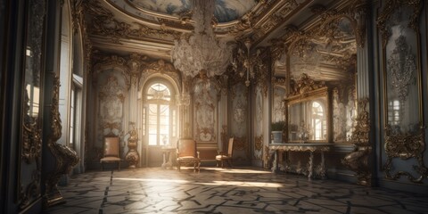 Fototapeta premium Baroque interior design room with beautiful lightning generative ai