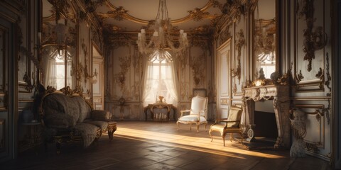 Baroque interior design room with beautiful lightning generative ai