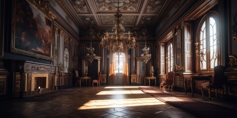 Fototapeta na wymiar Baroque interior design room with beautiful lightning generative ai