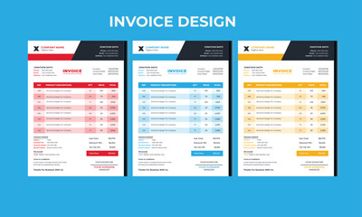 Invoice design for corporate office money bills.