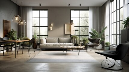 Obraz premium Bauhaus interior design room with beautiful lightning generative ai