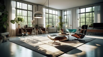 Bauhaus interior design room with beautiful lightning generative ai