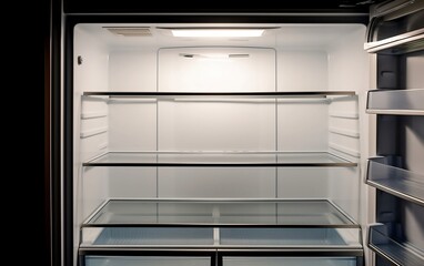 Empty fridge with a refrigerator. Generative AI technology.