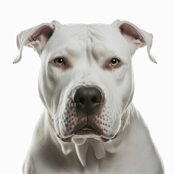 Adorable dogo argentino dog portrait isolated on white background as concept of domestic pet in ravishing hyper realistic by Generative AI.