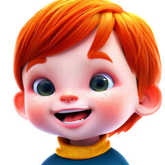 Happy cute redhead boy isolated on transparent background. Children's Day. Generative AI. PNG