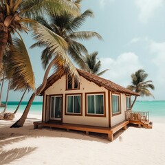 beach house with palms- generative ai