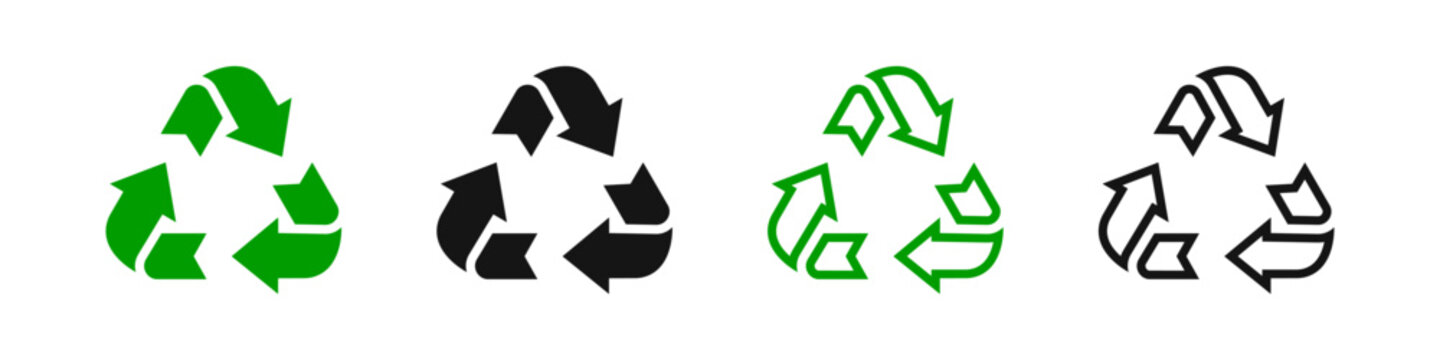 Recycle symbol set. Recycling arrow icon set. Recycle, reuse, rotate, refresh vector icons