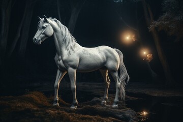 Fototapeta na wymiar unicorn in moonlight. Generative AI