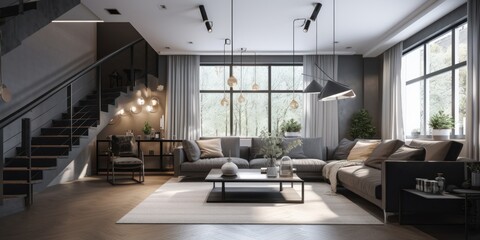 Obraz na płótnie Canvas Contemporary interior design room with beautiful lightning generative ai