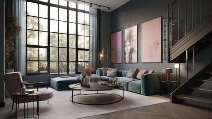 Contemporary interior design room with beautiful lightning generative ai