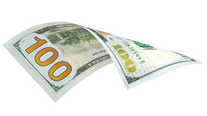 American dollar, 100, isolated on white background, full depth of field