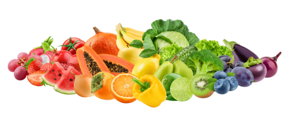 Collage of fresh color fruits, healthy food concept