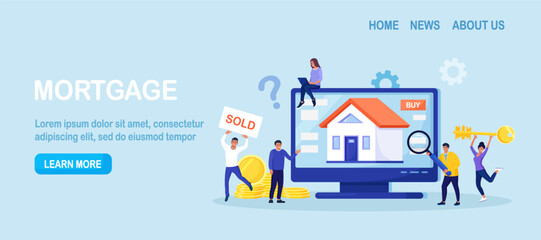 Customers buying apartment in debt with real estate agency online. People investing money in house. Mortgage, loan, ownership and savings. Property investment, house purchase. Family receiving keys